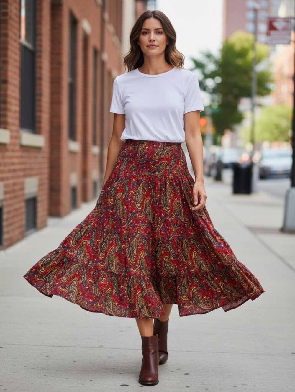 Ralph Lauren Skirt Tiered Ruffle Midi Paisley L